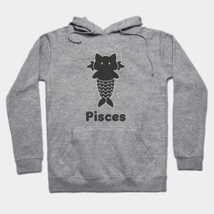 Pisces Cat Zodiac Sign with Text (Black and White) Hoodie